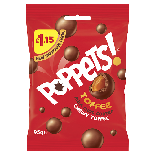 POPPETS MILK CHOCO TOFFEEBAG 10x95G