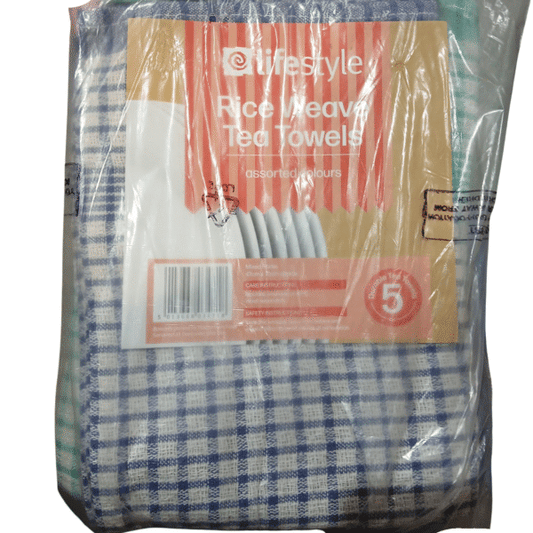 LIFESTYLE 5PK RICE WEAVE TEA TOWELS