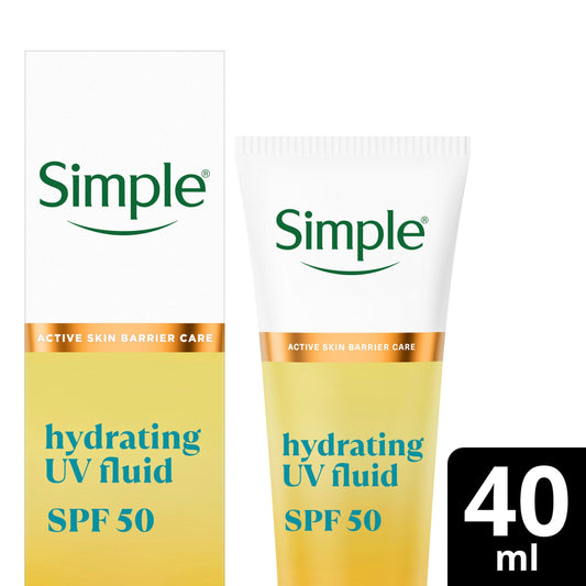 Simple Hydrating UV Fluid SPF 50 Face Moisturiser - Protects Skin Barrier & Evens Skin Tone 40ml