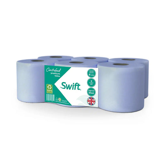 SWIFT PREMIUM BLUE CENTREFEED ROLL 150M