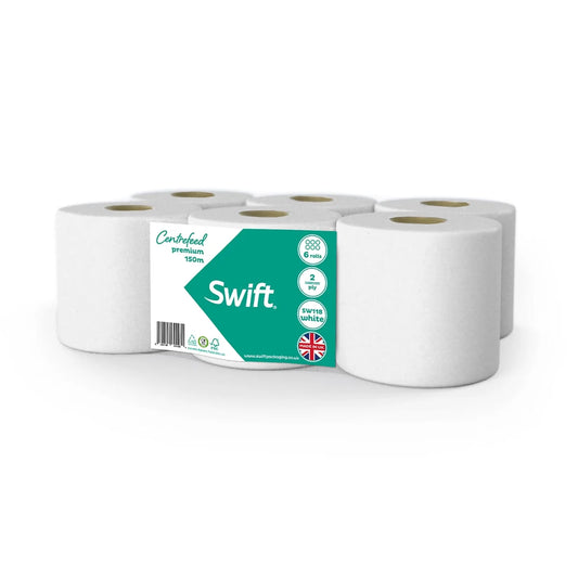 SWIFT PREMIUM WHITE CENTREFEED ROLL 150M
