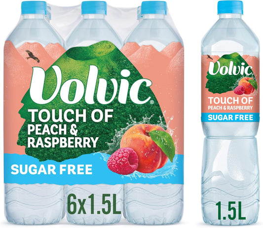 VOLVIC TOUCH OF FRUIT PEACH & RASPBERRY SUGAR FREE 6x1.5LTR