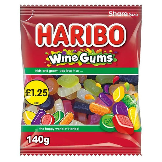 HARIBO WINE GUMS BAGS 12x140G
