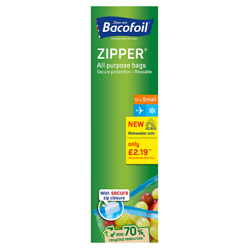 BACOFOIL ZIPPER FOOD BAGS 1LTR (8x12'S)