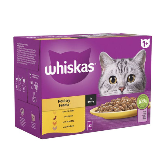 WHISKAS 1+CAT POULTRY FEAST IN GRAVY 4x85G