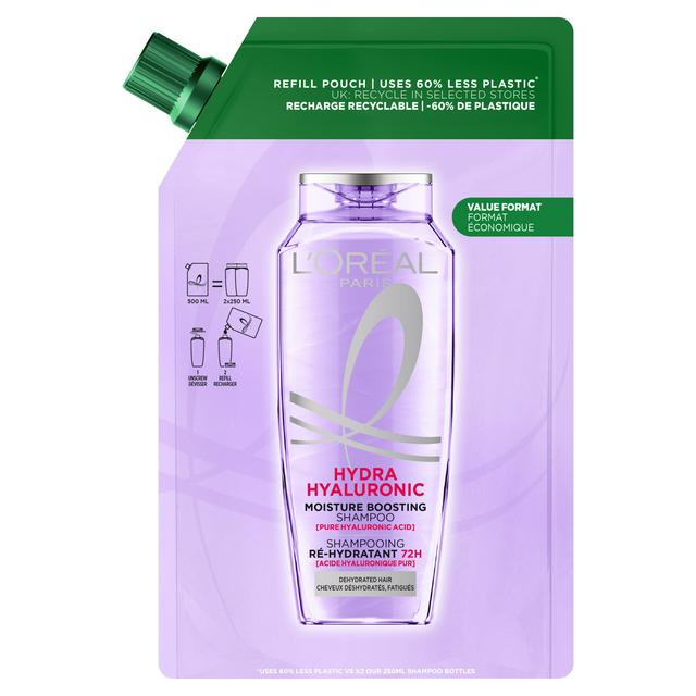 L'Oréal Paris Elvive Hydra Hyaluronic Moisture Boosting Shampoo Refill Pouch 500ml