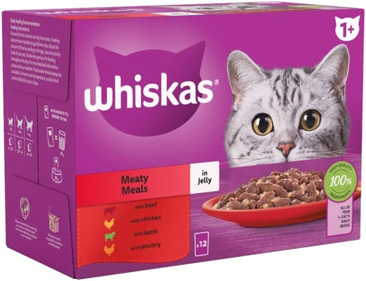 WHISKAS 1+ CAT POUCH MEATY MEALS IN GRAVY 4x85G