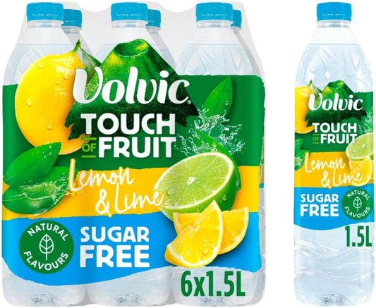 VOLVIC TOUCH OF FRUIT LEMON & LIME SUGAR FREE 6x1.5LTR