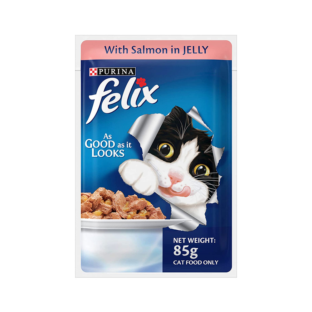 FELIX Pouch Salmon in Jelly PM 3/£1.39 (24 x 85g Packs)
